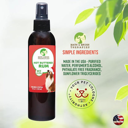 Bath & Brush Therapies® Hot Buttered Rum Pet Cologne For Dogs 4.5 oz | Long-Lasting Odor Eliminator | Paraben-Free | Biodegradable & Non-Toxic | Made in USA