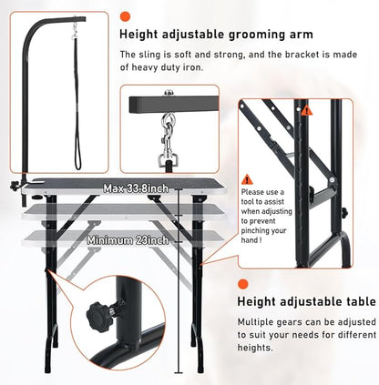 LEIBOU 36-inch Height Adjustable(23''~33.8'') and Foldable Pet Dog Grooming Table with Grooming Arm & Noose for Dog Cat Pet Grooming Maximum Capacity Up to 260lbs