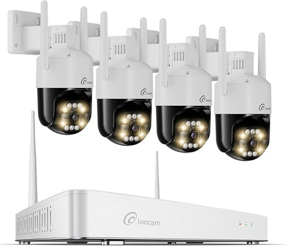 Loocam 5MP Wireless Security Camera System Wi-Fi 6, Color Night Vision, 355° Pan 95° Tilt, Light & Siren Alarm, Human Vehicle Detection, Two-Way Audio for Indoor Outdoor,8CH NVR 128GB Local Storage