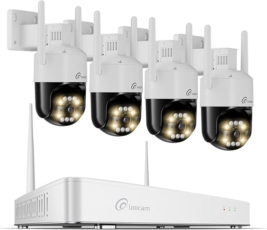 Loocam 5MP Wireless Security Camera System Wi-Fi 6, Color Night Vision, 355° Pan 95° Tilt, Light & Siren Alarm, Human Vehicle Detection, Two-Way Audio for Indoor Outdoor,8CH NVR 128GB Local Storage