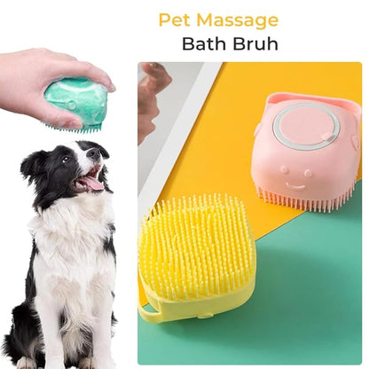 Dog Bath Brush Scrubber Soft Silicone Pet Grooming Brush Bath Shampoo Massage Dispenser Shower Brush For Short Long Haired Dogs And Cats (Blue+Pink) (Pink&Yellow)