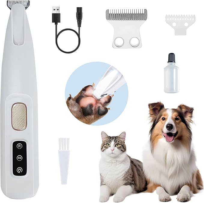 Upgraded Dog Paw Trimmer with LED Light, Low Noise Cat Clipper for Grooming, 18mm Widen Blade Digital Display Pet Paw Trimmer for Paws, Ears, Face, Waterproof Rechargeable Paws Clipper for Dog Cat