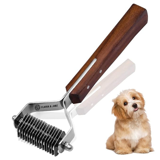 Flamia & Jabz Undercoat Rake for Dogs & Cats, Dematting Grooming Stripper Tool (16 Blades)