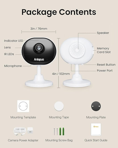 Anlapus C688 2MP Plug-in WiFi Indoor Camera for Home Security, Pet Camera with Phone App, Smart Motion/Person Detection, 2 Way Audio, Baby Monitor, Memory Card/Cloud Storage, Easy & Quick Install