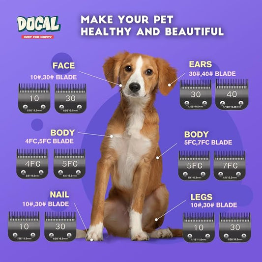 Docal 10# Pet Dog Grooming Detachable Blades, Compatible with Andis Size-10# Cut Length 1/16"(1.5mm), Most A5,KM Series Clippers,Made of Ceramic Blade (Black)