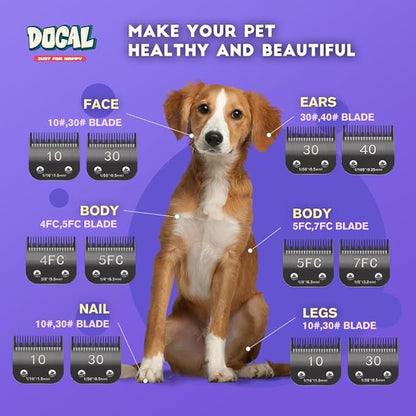 Docal 4FC Pet Dog Grooming Detachable Blades, Compatible with Andis Size-4FC Cut Length 3/8"(9.5mm), Most A5,KM Series Clippers,Made of Ceramic Blade (Black)