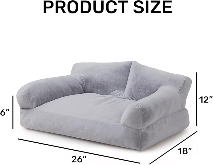 Hollypet Fluffy Plush Dog Cat Pet Couch Soft Calming Sofa Beds for Medium Small Cats and Dogs, Light Gray
