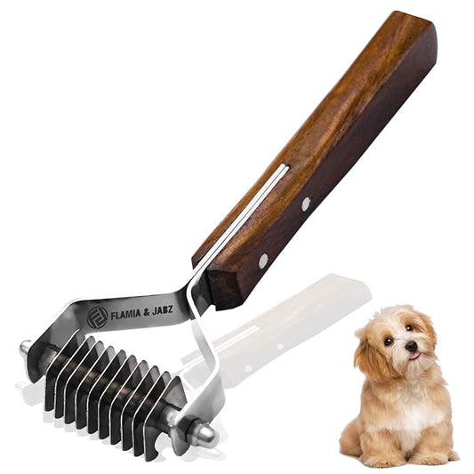Flamia & Jabz Undercoat Rake for Dogs & Cats, Dematting Grooming Stripper Tool (10 Blades)