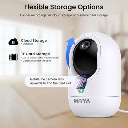 2K Security Camera Indoor-360 Cameras for Home Security and One-Tap Call, Elderly/Cat/Baby/Nanny, Motion Alert, Intelligent Tracking, 2.4GHz WiFi Only, Work with Alexa/Google Home, K7 2Pack