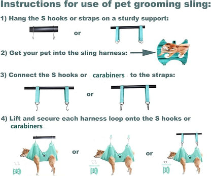 Dog Grooming Hammock with Flea Comb and Dog Nail Clipper, Pet Dog Grooming Hammock Harness with Cat Nail Clipper, Nail File and Dog Brush, Dog Sling for Nail Clipping/Nail Trimming (S, Green)
