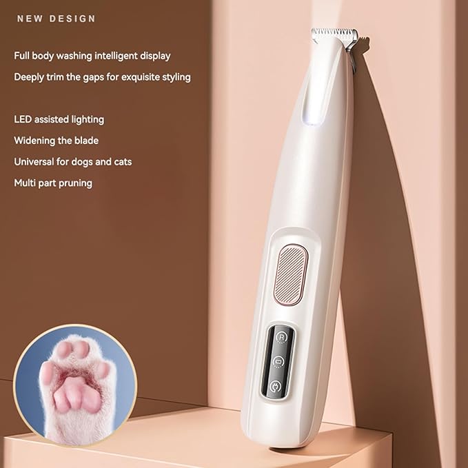 Yolispa Paw Trimmer with LED Light, Ultra-Low Noise Pet Grooming Kit with Replacement Blades, Pet Hair Clippers, Rechargeable Grooming Clippers for Dogs Cats Trimming Paws, Eyes, Ears, Face, and Rump