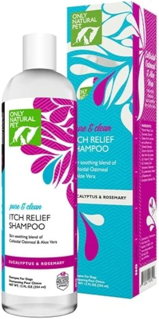 Only Natural Pet Pure and Clean Anti Itch Relief Shampoo for Dogs with Colloidal Oatmeal Eucalyptus and Rosemary Essential Oils - 12 Fl Oz