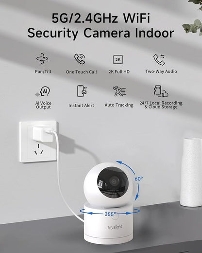[5G & 2.4G] 2K Pan/Tilt Security Cameras for Home Security Indoor, AI Voice Change for 2-Way Talk, Motion Detection, 24/7 SD Recording/Cloud Storage, Baby Monitor/dog/Pet Camera with Phone App