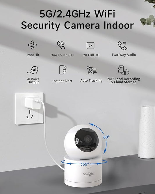 [5G & 2.4G] 2K Pan/Tilt Security Cameras for Home Security Indoor, AI Voice Change for 2-Way Talk, Motion Detection, 24/7 SD Recording/Cloud Storage, Baby Monitor/dog/Pet Camera with Phone App