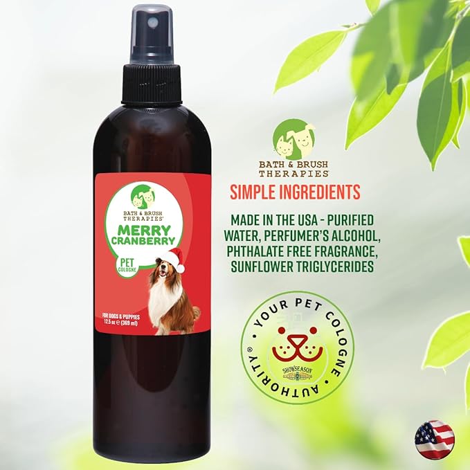Bath & Brush Therapies® Merry Cranberry Pet Cologne 12.5 oz For Dogs | Long-Lasting Odor Eliminator | Cruelty-Free | Paraben-Free | Biodegradable | Made in The USA