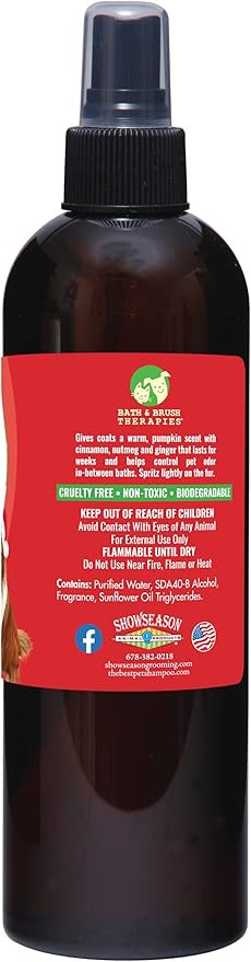 Bath & Brush Therapies® Pumpkin Spice Pet Cologne 12.5 oz For Dogs | Long-Lasting Odor Eliminator | Cruelty-Free | Paraben-Free | Biodegradable | Made in USA