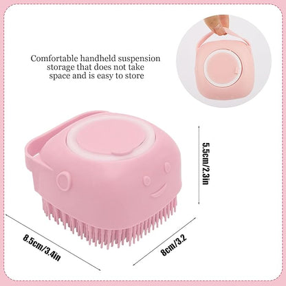 Dog Cat Bath Brush Comb Silicone - Pet Brush for Cats Dogs With Soap Dispenser Grooming Cleaning, Pink