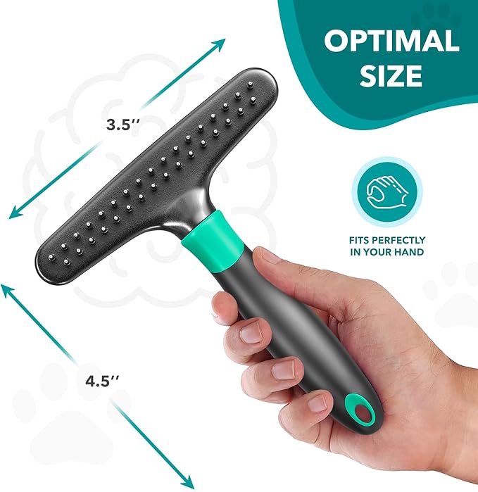 Deshedding Brush Comb - Undercoat Rake for Dogs, Cats, Short, Long Hair Coats - Double Row Stainless Steel Pins - Reduce Shedding by 90% (Green)