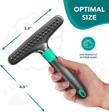 Deshedding Brush Comb - Undercoat Rake for Dogs, Cats, Short, Long Hair Coats - Double Row Stainless Steel Pins - Reduce Shedding by 90% (Green)