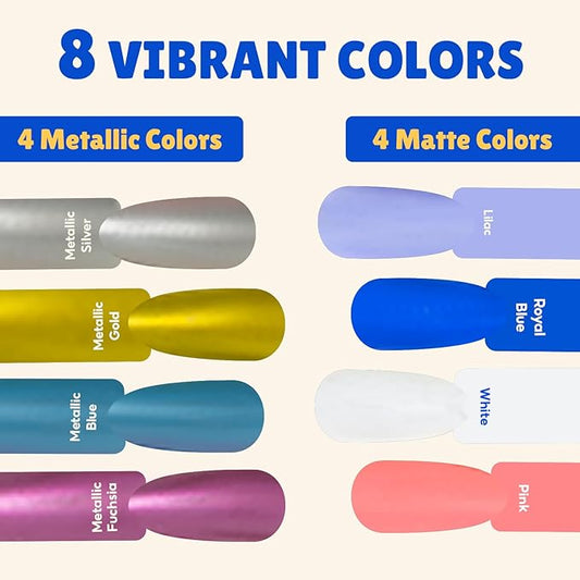 Dog Nail Polish Pens Quick-Dry Set – 8 Metallic & Matte Colors Pawlish Pens, 1 Nail File with 1 Top Coat Pen – Non-Toxic, Easy to Apply, Pet-Safe Accessories for Small & Large Puppies & Cats