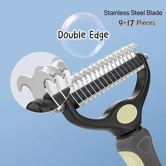 PROBUSINES-Double-Sided Pet Undercoat Rake Dehairing Undercoat Rake For Dogs And Cats - Extra Wide Dog Grooming Brush, Reduce Hair Removal By 95% Pet Stainless Steel Comb Combination