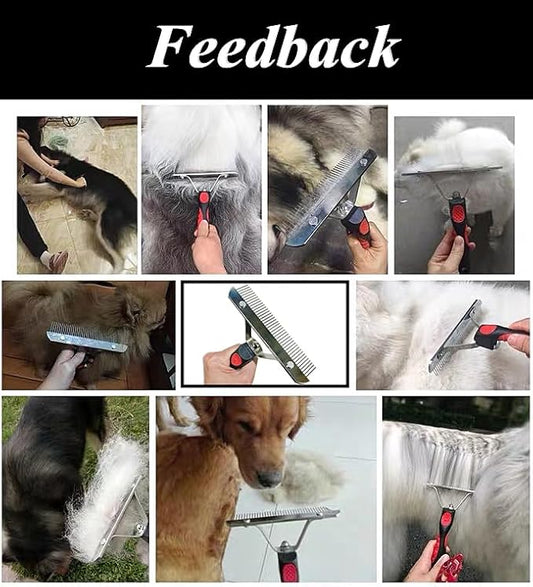 Undercoat Rake for Dogs, 2 Pack Grooming Kit Long Tooth Undercoat Rake + Stainless Steel Dog Comb, Deshedding Tool Set for Husky Long-haired Cats