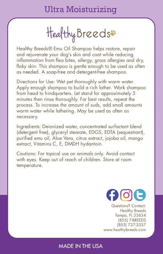 Healthy Breeds Miniature American Shepherd Emu Oil Shampoo - Gentle Cleanser That Provides Soothing Relief of Inflammation While Restoring Moisture Balance - Fruity Scent - 8 oz