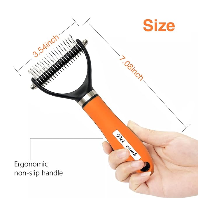 Dog Brush - Reduce Dog Shedding, Long Hair Dog Brush, Orange Set