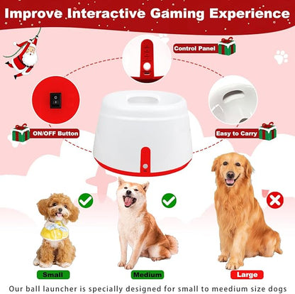 Automatic Ball Launcher for Dogs, Dog Ball Thrower with 19-32-45Ft Distance, Rechargeable Automatic Launcher with 6 Balls (2.2"), Dog Ball Launcher for Small & Medium Red