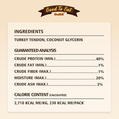 Gootoe Soft Turkey Tendon Stirip 3oz, Natural Chewy Snack, USA-Sourced Turkey Tendon, Premium Training Chews, Hypoallergenic, Reseal Value Bags, Ideal for Small & Senior Dogs