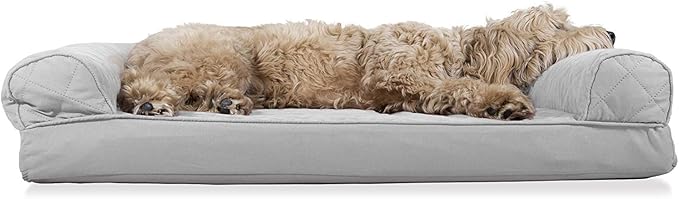 Furhaven Orthopedic Dog Bed for Large/Medium Dogs w/ Removable Bolsters & Washable Cover, For Dogs Up to 55 lbs - (Quilted) Silver Gray, Large