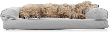 Furhaven Orthopedic Dog Bed for Large/Medium Dogs w/ Removable Bolsters & Washable Cover, For Dogs Up to 55 lbs - (Quilted) Silver Gray, Large