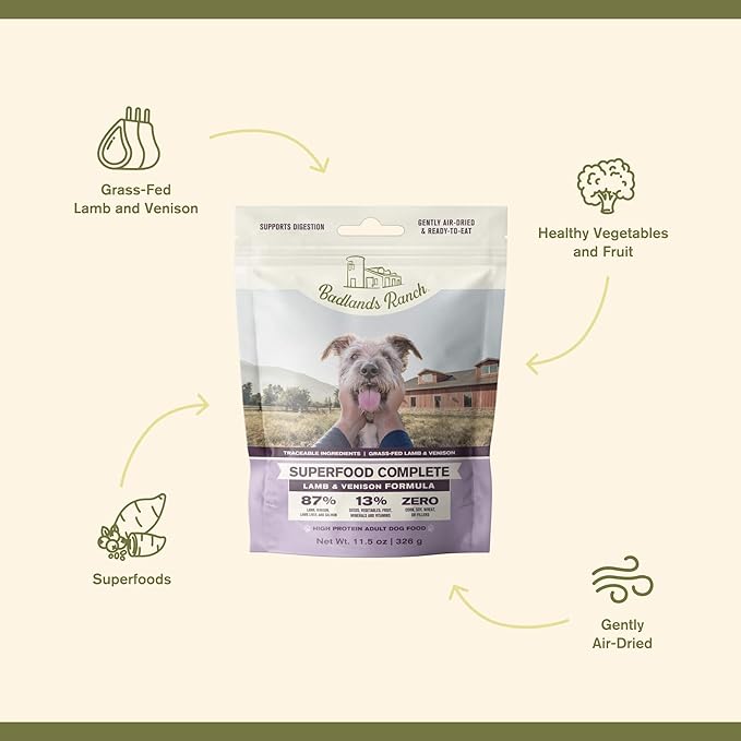 Superfood Complete, Air-Dried Adult Dog Food, High Protein, Zero Fillers, Superfood Nutrition by Katherine Heigl (Premium Lamb & Venison Formula, 11.5 oz.)