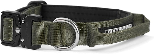 BULLYBREED Premium Dog Colar with Handle, Heavy Duty Dog Collar, Tactical Dog Collar, Quick-Release Metal Buckle, Puppy Collar, Dog Collar for Small Dogs, Dog Collar for Medium Dogs (Green, Small)