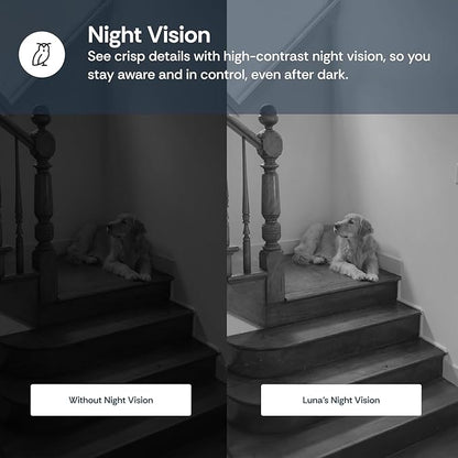 Luna Cameras for Home Security Indoor, Advanced AI Motion Detection, 360° Pan/Tilt, Plug-in, Night Vision, 2.4GHz WiFi, 2-Way Audio, Pet Camera with Phone App, Easy DIY Surveillance System (Black)