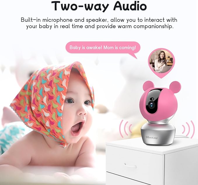 VIMTAG Baby Camera, 3.5K/6MP 360° Pan/Tilt Indoor 2.4G WiFi Camera for Pet/Dog/Home Security with Phone App/2-Way Audio/Night Vision, Human/Sound/Motion Detection, Support Alexa/Up to 512G TF Card