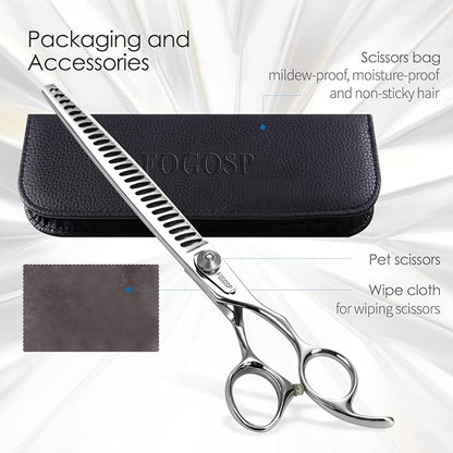 Professional Thinning Shears for Dogs with Micro Serrated Edge 8 inch Dog Grooming Scissors Long Chunkers Shears Japan 440C 70% Thinning Rate 26 Teeth(8in)