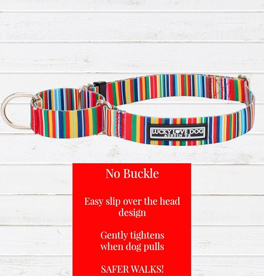Lucky Love Dog Martingale Dog Collar - Adjustable, No-Slip, Durable, & Soft Webbing Dog Collar for Male and Female Dogs Ideal for Training & Walking - Stylish Hippie Pattern, Small Size