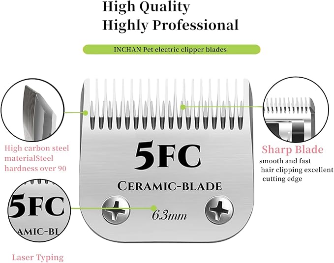 AIJALY 2PCS 5FC Blades Detachable Dog Grooming Ceramic Blades Compatible with Andis Dog Clippers，Replacement Blade Compatible with Wahl/Oster A5, KM Series Clippers,Size 5FC Cut Length 1/4"(6.3mm)