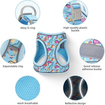 Step in Dog Harness and Leash Set, Flower Adjustable Easy Walk Puppy Harnesses, Soft Mesh Pet Vest Harness Small Size Adjustable No Pull Dog Harness for Small Dogs and Cats(Bee, XS)