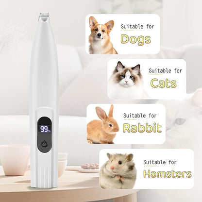 Dog Paw Trimmer with LCD Display, for Dogs Hair for Dogs, Electric Dog ，Cat Paw for Grooming (White)