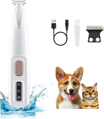 Yolispa Paw Trimmer with LED Light, Ultra-Low Noise Pet Grooming Kit with Replacement Blades, Pet Hair Clippers, Rechargeable Grooming Clippers for Dogs Cats Trimming Paws, Eyes, Ears, Face, and Rump