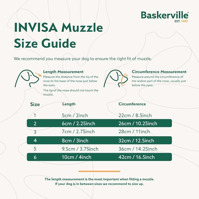 Baskerville INVISA Basket Dog Muzzle - Patented Humane Design with Facial Visibility, Padded Nose Band, Dog can Pant and Drink, Prevents Biting and Scavenging. Muzzle for Large Dogs (Size 6)