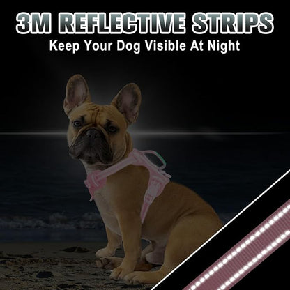 BARKBAY No Pull Dog Harness Large Reflective Dog Harness with Front Clip and Easy Control Handle for Walking Training Running with ID tag Pocket(Baby Pink,XS)