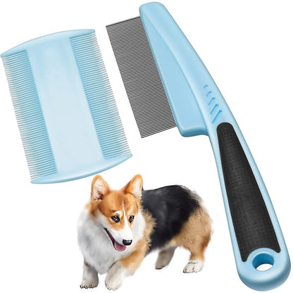 Fine Tooth Metal Comb for Removing Lice and Tear Stains, 2Pcs for Dogs, Cats, and Small Pets