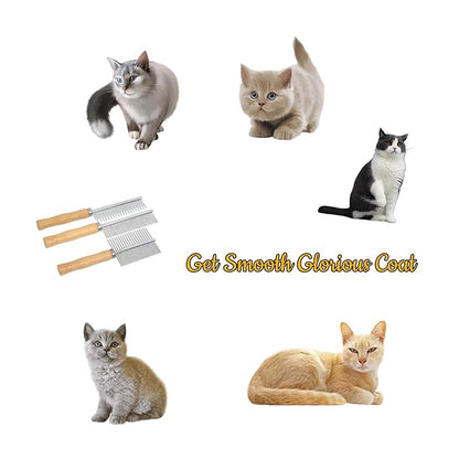 Professional Metal Dog Grooming Comb | 3 PCS Wooden Handled Pet Comb for Dogs and Cats | Removes Tangles, Dematting, Detangling | Great for Matted Hair