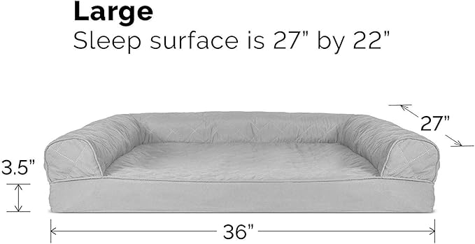 Furhaven Orthopedic Dog Bed for Large/Medium Dogs w/ Removable Bolsters & Washable Cover, For Dogs Up to 55 lbs - (Quilted) Silver Gray, Large