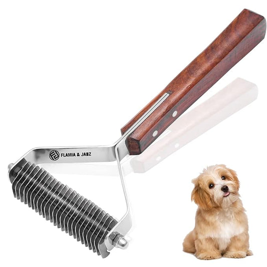 Flamia & Jabz Undercoat Rake for Dogs & Cats, Dematting Grooming Stripper Tool (24 Blades)