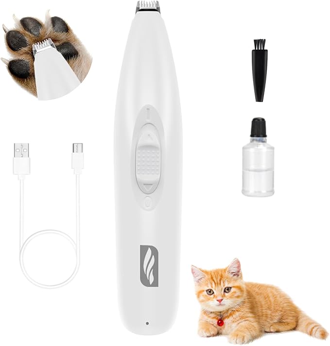 Dog Clippers for Grooming, Low Noise Cordless Dog Paw Trimmer, Rechargeable Small Pet Hair Trimmer for Grooming (White)