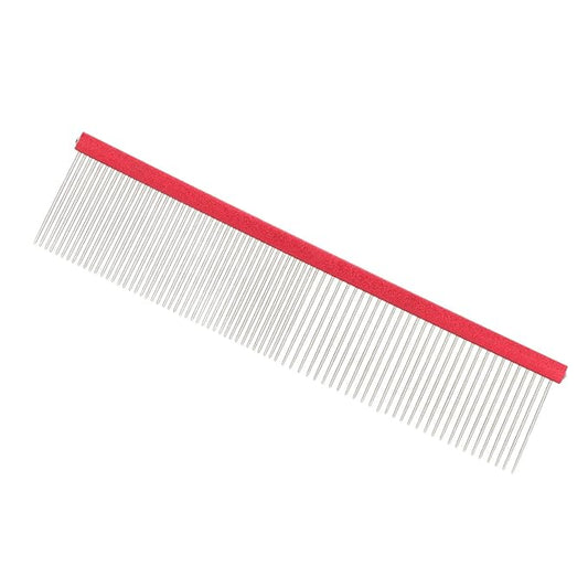 Greyhound Comb for Dogs, Metal Dog Comb with Rounded Ends, 2-in-1 Design for Grooming Matting, Red